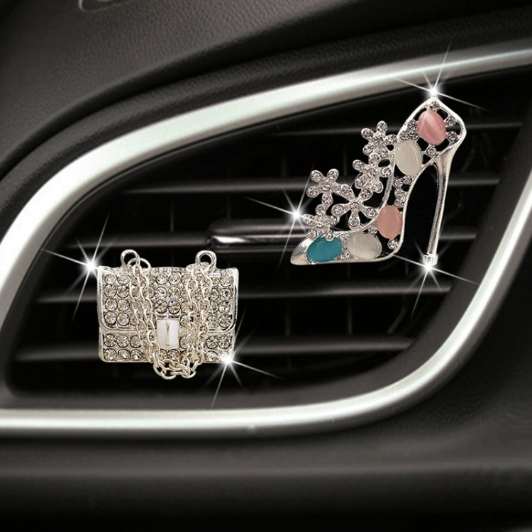 2pcs/Set Car Air Outlet Diamond-Encrusted Decoration Aromatherapy Clip, High Heels+Bag, Golden Bag+Gold High Heels, Bag+ Crown, Champagne Bag+ Gold High Heels, Bag+Color High Heels