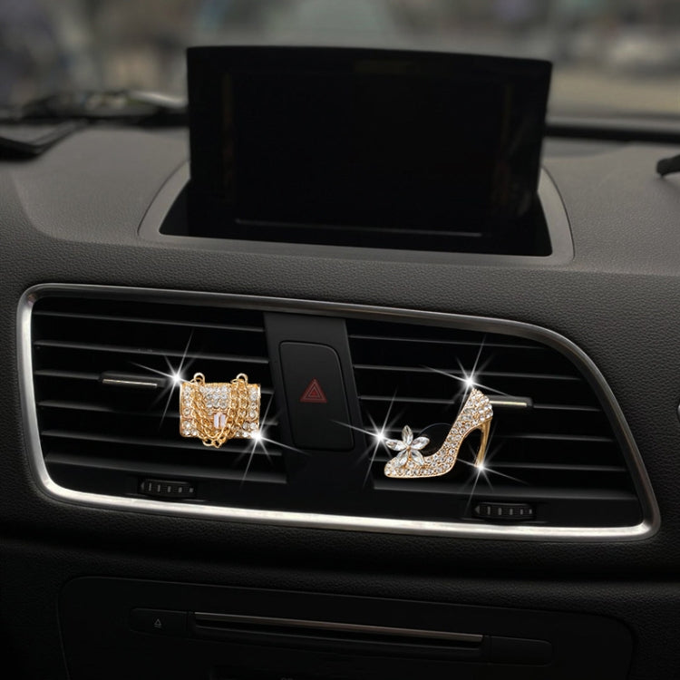2pcs/Set Car Air Outlet Diamond-Encrusted Decoration Aromatherapy Clip, High Heels+Bag, Golden Bag+Gold High Heels, Bag+ Crown, Champagne Bag+ Gold High Heels, Bag+Color High Heels