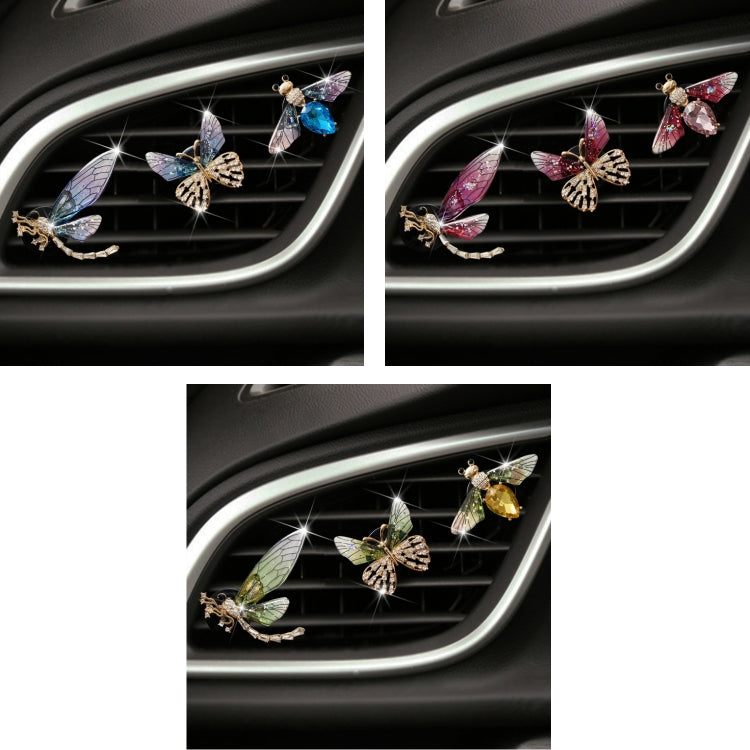 3pcs/set Metal Butterfly Dragonfly Bee Car Air Vent Aromatherapy Decorative Clip
