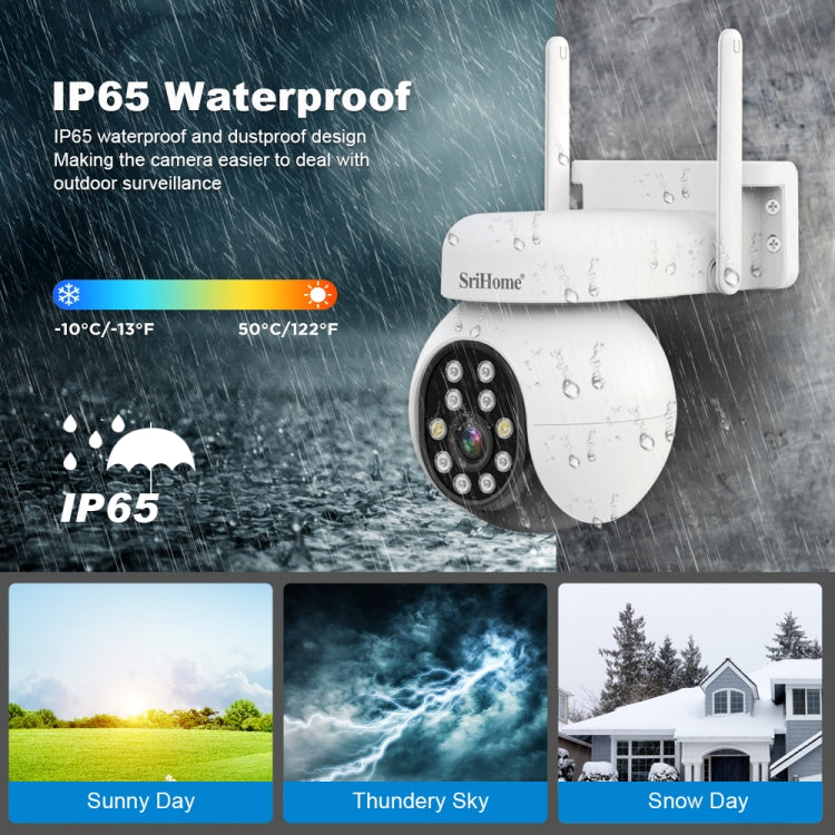 SriHome SH052 Wifi 5MP Wireless PTZ IP AI Auto Tracking Sound&Light Alarm Starlight Color Night Vision Outdoors Surveillance Camera, EU, US, UK, AU