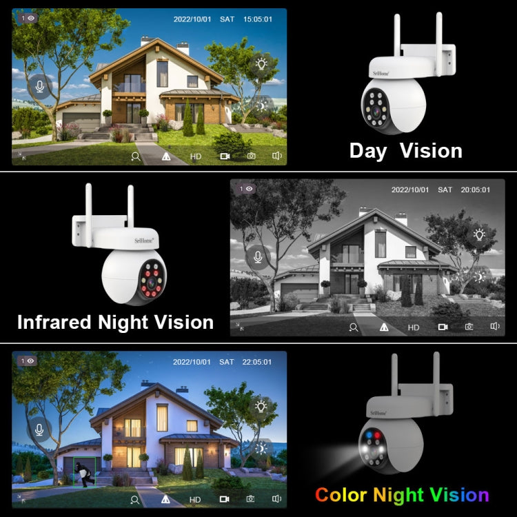 SriHome SH052 Wifi 5MP Wireless PTZ IP AI Auto Tracking Sound&Light Alarm Starlight Color Night Vision Outdoors Surveillance Camera, EU, US, UK, AU