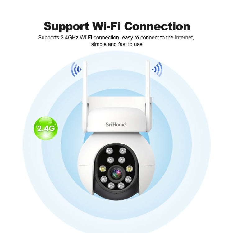 SriHome SH052 Wifi 5MP Wireless PTZ IP AI Auto Tracking Sound&Light Alarm Starlight Color Night Vision Outdoors Surveillance Camera, EU, US, UK, AU