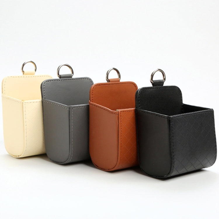 Car Air Outlet Leather Multifunctional Mobile Phone Card Hanging Storage Box, Black, Gray, Brown, Beige