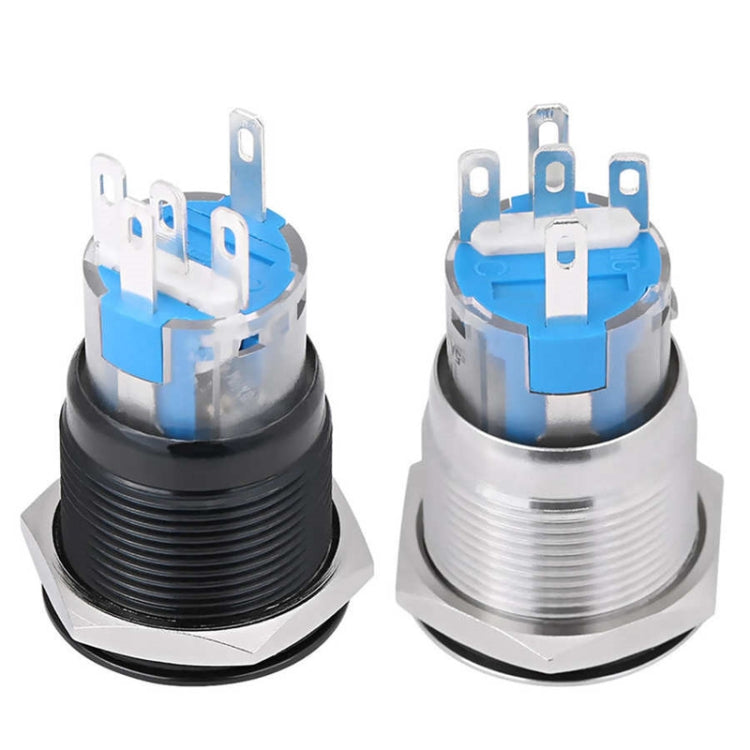 19MM Car Modification One-Button Start Switch Waterproof LED Metal Button, Silver, Black