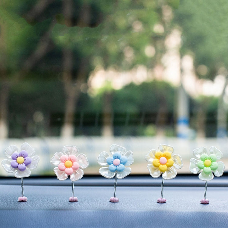 5pcs /Set Cute Cartoon Flower Car Shaking Ornament Car Dashboard Decoration, Dark Color, Dark Color Green Leaf, Transparent, Transparent Green Leaf, Green Leaf Transparent