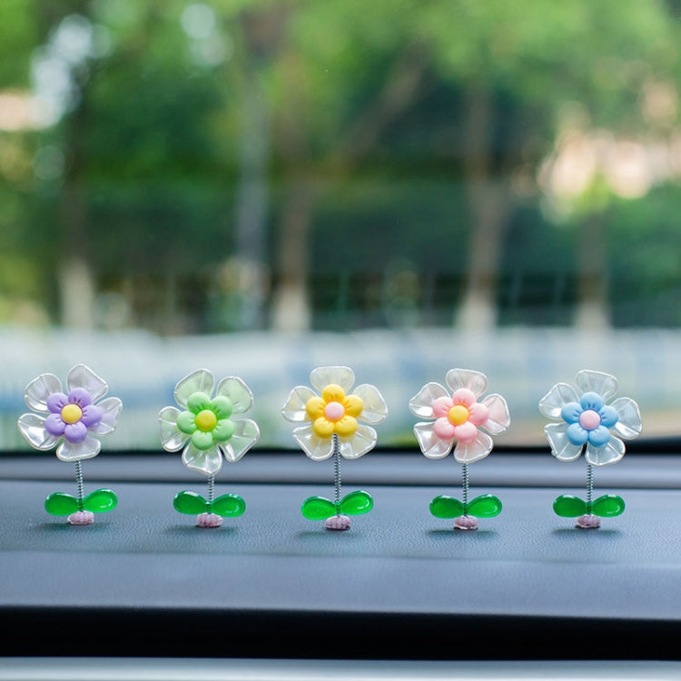 5pcs /Set Cute Cartoon Flower Car Shaking Ornament Car Dashboard Decoration, Dark Color, Dark Color Green Leaf, Transparent, Transparent Green Leaf, Green Leaf Transparent