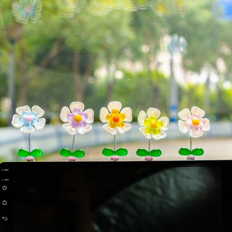 5pcs /Set Cute Cartoon Flower Car Shaking Ornament Car Dashboard Decoration, Dark Color, Dark Color Green Leaf, Transparent, Transparent Green Leaf, Green Leaf Transparent