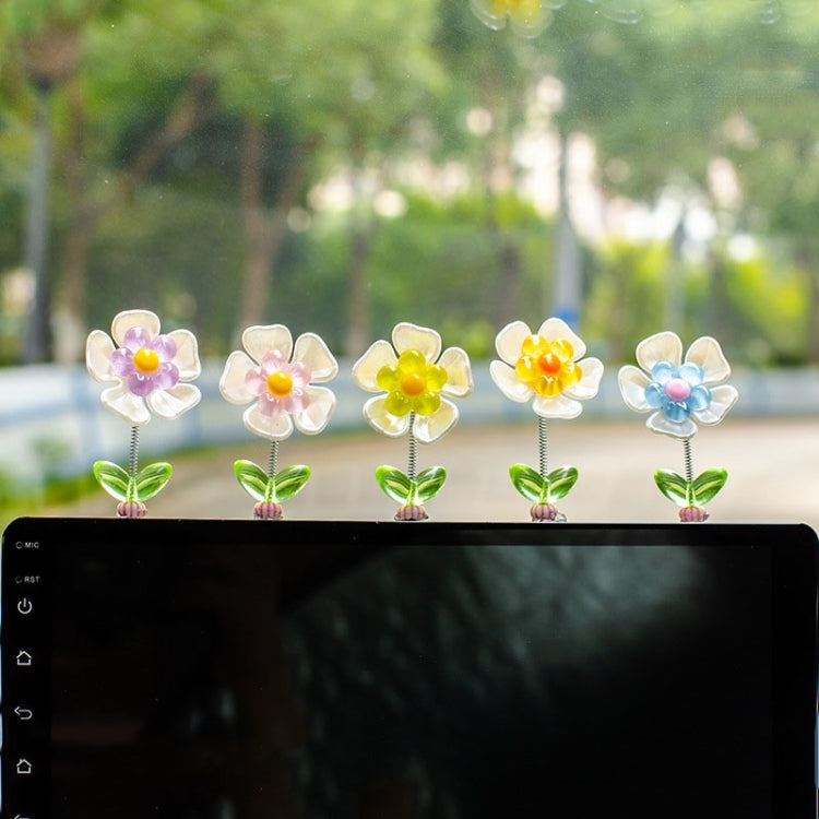5pcs /Set Cute Cartoon Flower Car Shaking Ornament Car Dashboard Decoration, Dark Color, Dark Color Green Leaf, Transparent, Transparent Green Leaf, Green Leaf Transparent