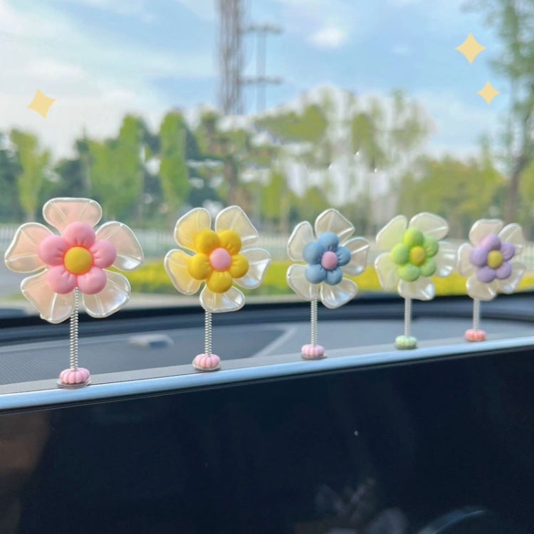 5pcs /Set Cute Cartoon Flower Car Shaking Ornament Car Dashboard Decoration, Dark Color, Dark Color Green Leaf, Transparent, Transparent Green Leaf, Green Leaf Transparent