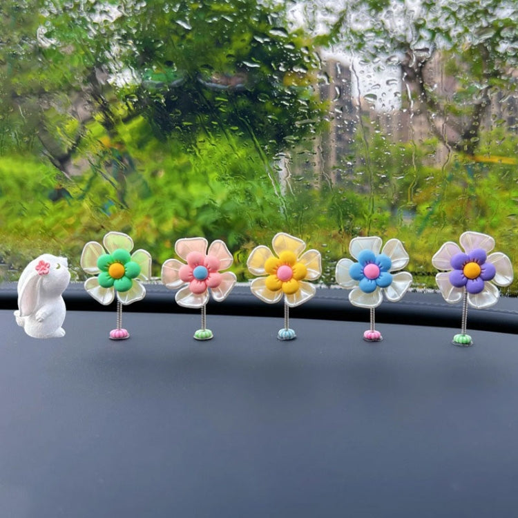 5pcs /Set Cute Cartoon Flower Car Shaking Ornament Car Dashboard Decoration, Dark Color, Dark Color Green Leaf, Transparent, Transparent Green Leaf, Green Leaf Transparent