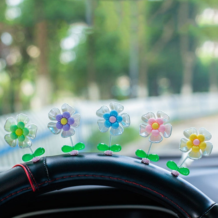 5pcs /Set Cute Cartoon Flower Car Shaking Ornament Car Dashboard Decoration, Dark Color, Dark Color Green Leaf, Transparent, Transparent Green Leaf, Green Leaf Transparent