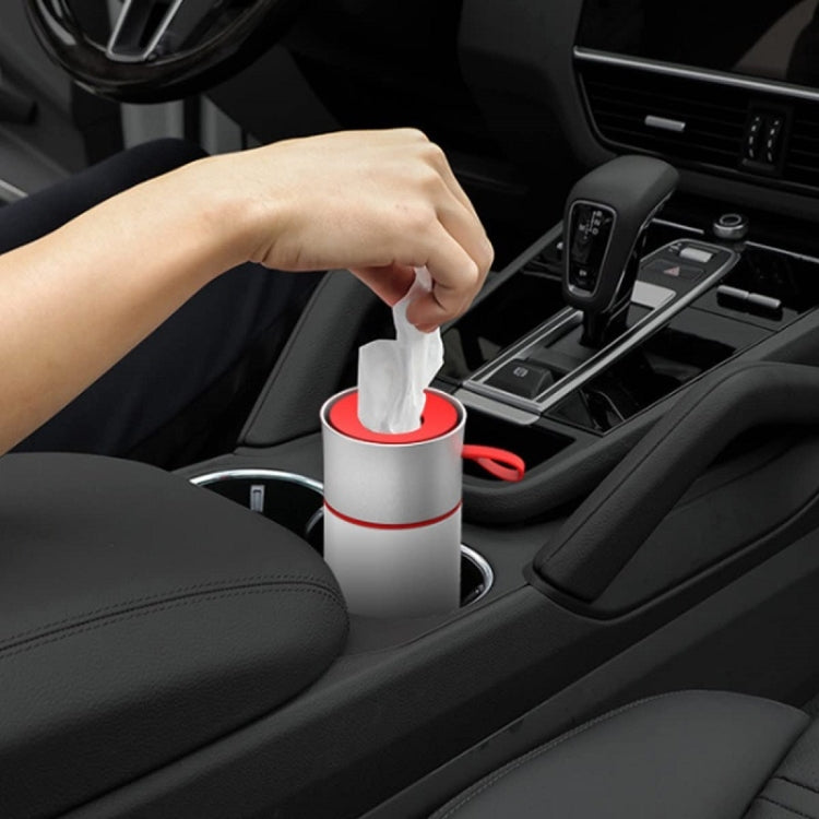 BEN.JACK Cylindrical Car Water Cup Holder Tissue Box, White Red, Black Gray, Black Red