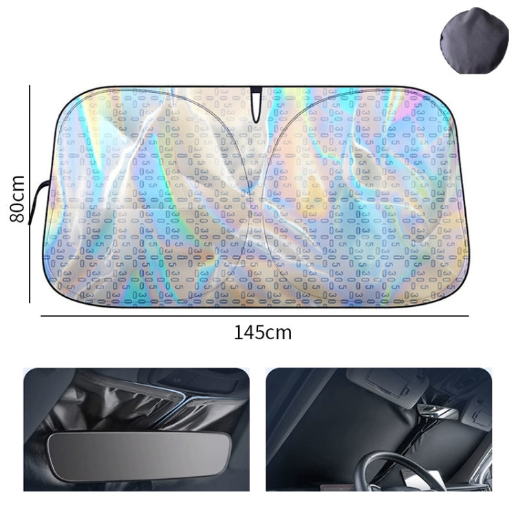 145x80cm Car Front Windshield Sun Protection Laser Sunshade Blinds, Double Circle Sun Visor, Pull Tab Parasol