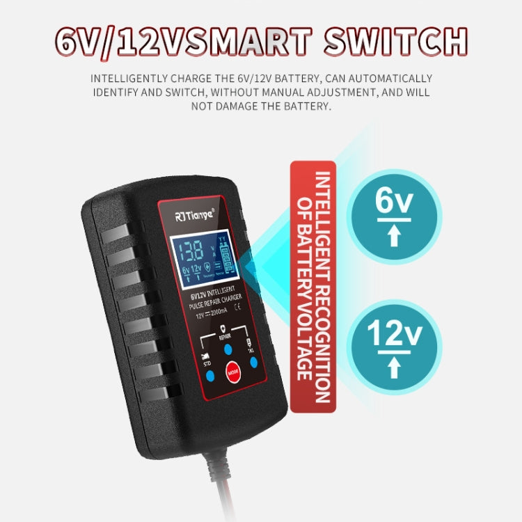 RJtianye 6V/12V ASE Adapter Cable Car Motorcycle Lawn Mower Battery Charger, US Plug, EU Plug
