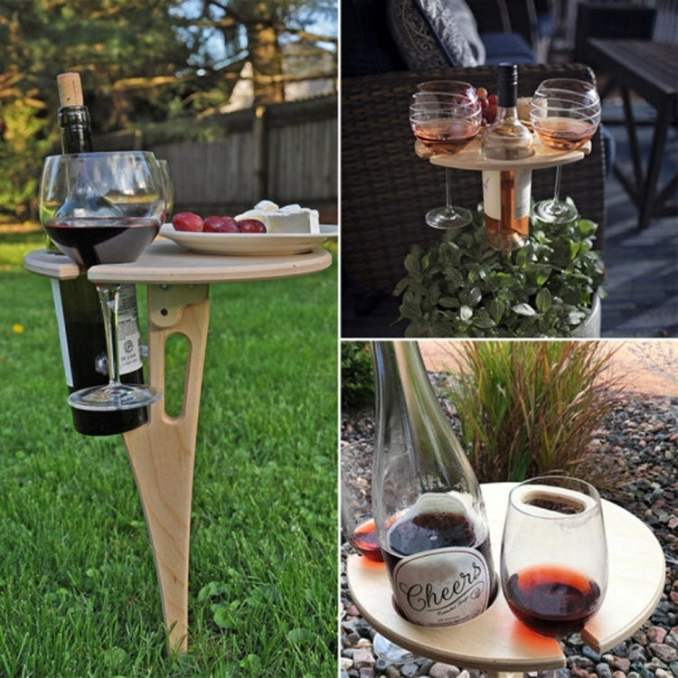 Wooden Lawn Folding Wine Table Outdoor Picnic Inserted Wine Rack Diameter 24cm, 24cm