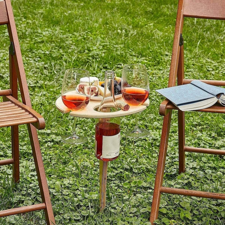 Wooden Lawn Folding Wine Table Outdoor Picnic Inserted Wine Rack Diameter 24cm, 24cm