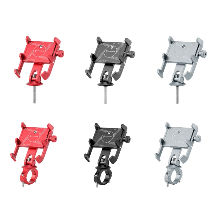 JOHORSE Bicycle Shockproof Mobile Phone Holder Motorcycle Riding Equipment, Stem Red, Stem Silver, Handlebar Red, Handlebar Black