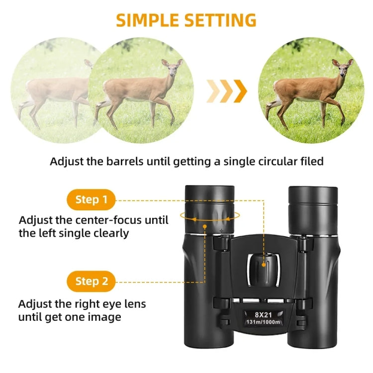 Outdoor Low-light Night Vision High-power HD Mini Binoculars, 8X21