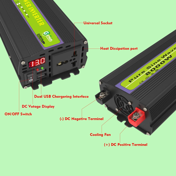 8000W Pure Sine Wave Inverter Car Single Digital Display Voltage Converter, Gurxun 12V-220V, Gurxun 24V-220V, Gurxun 48V-220V, Gurxun 60V-220V