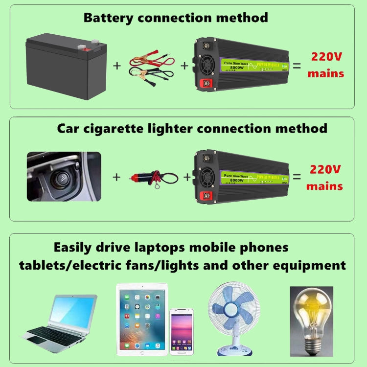 8000W Pure Sine Wave Inverter Car Single Digital Display Voltage Converter, Gurxun 12V-220V, Gurxun 24V-220V, Gurxun 48V-220V, Gurxun 60V-220V