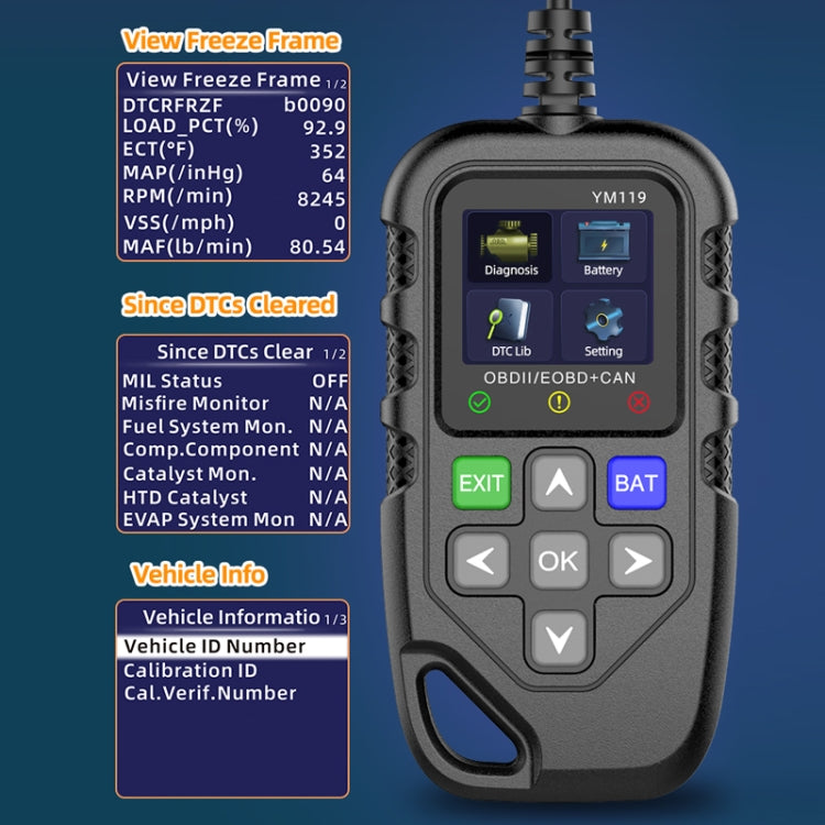 Car Engine Fault Error Code Detection Battery Detector, YM119