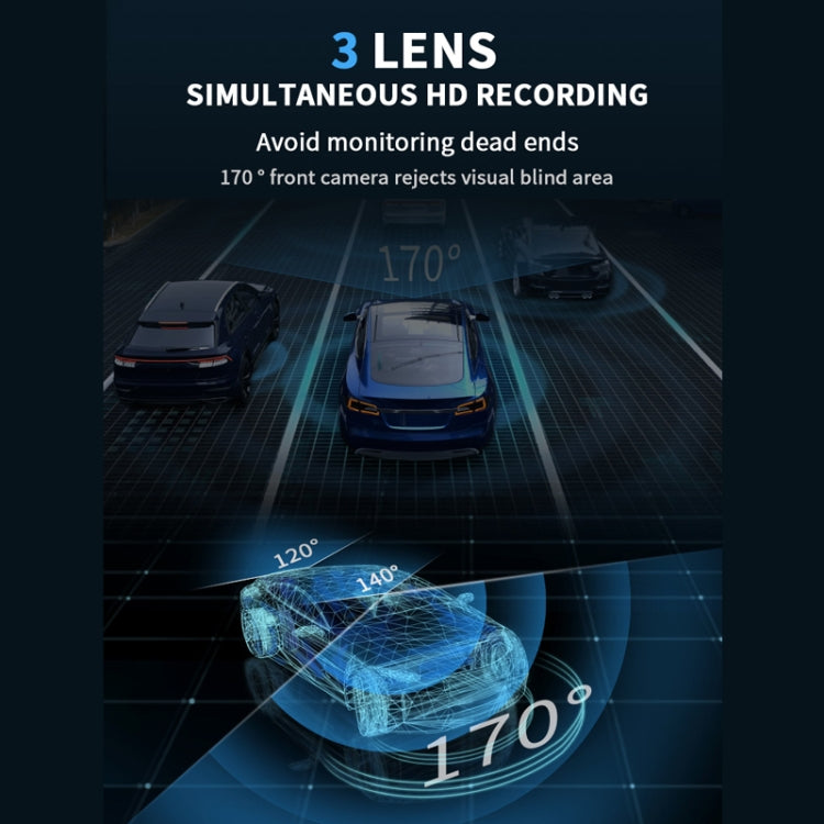 3 Camera Lens 3-inch IPS Screen WiFi Car Dash Cam 1080P Night Vision Dash Camera for Cars, 32G, 64G