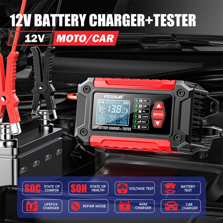 FOXSUR Cars Motorcycles 12V Lithium Cattery Charger With Battery Detection, US Plug, EU Plug, UK Plug, AU Plug, JP Plug