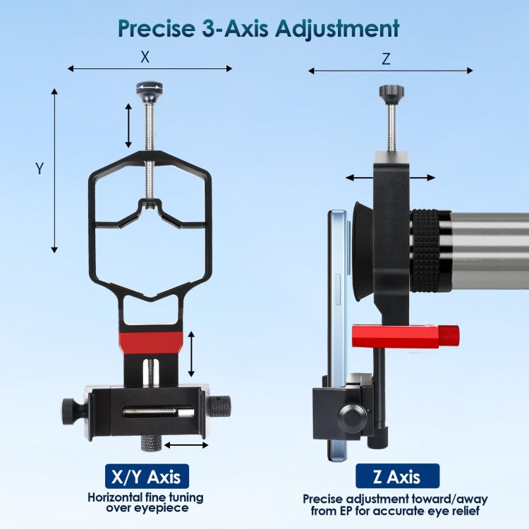 Tridaptor Digiscoping Adapter 3-Axis Telescope Phone Mount For Binocular Monocular Microscope, With Buetooth, Without Bluetooth