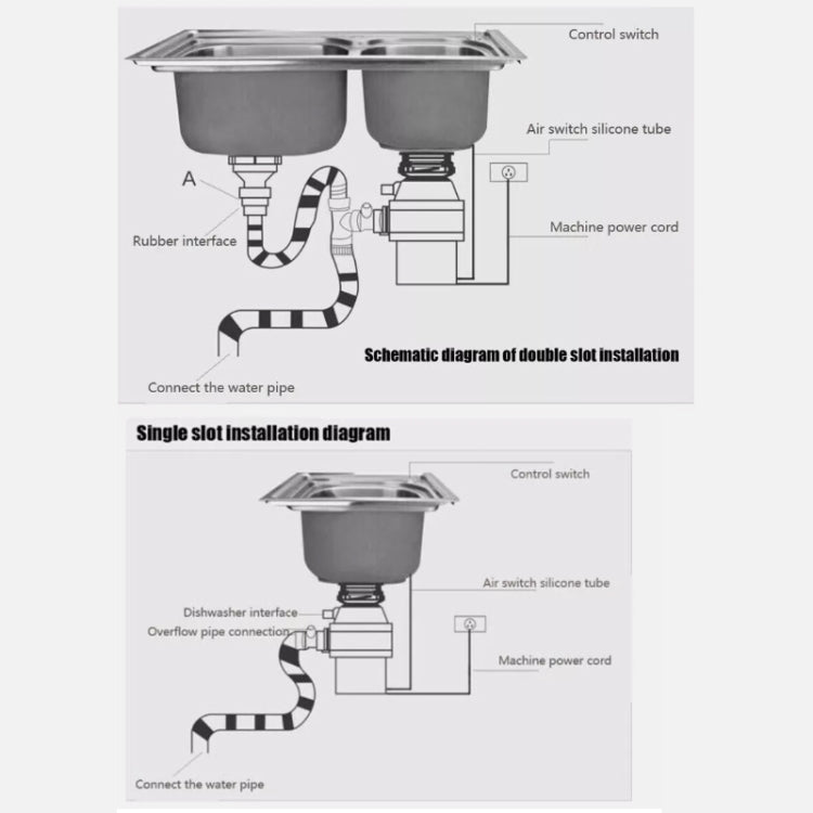 Food Garbage Disposer 7 Levels Grinding Connectable For Dishwasher, 550W EU Plug