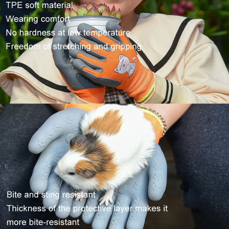 1pair TPE Children Cartoon Gloves Hamster Parrot Anti-scratch Bite Student Gardening Protective Anti-slip Wear-resistant Gloves, S Orange, S Blue, S Yellow, M Orange, M Blue, M Yellow, L Orange