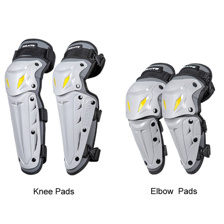 SULAITE Motorcycle Outdoor Riding Breathable Protective Equipment, 2pcs /Set Knee Pads Gray, 2pcs /Set Elbow Pads Gray