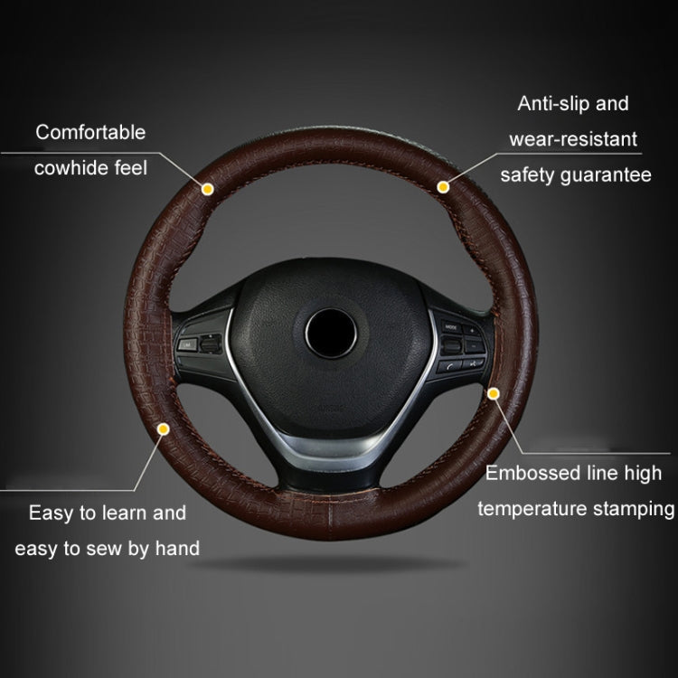 Four-season Embossed Cowhide Hand-sewn Steering Wheel Cover, 38cm