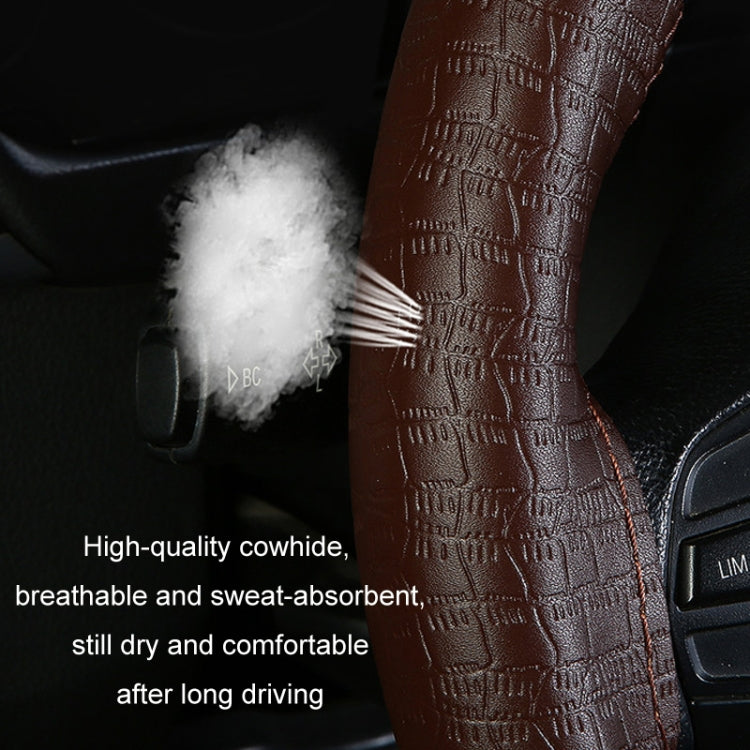 Four-season Embossed Cowhide Hand-sewn Steering Wheel Cover, 38cm