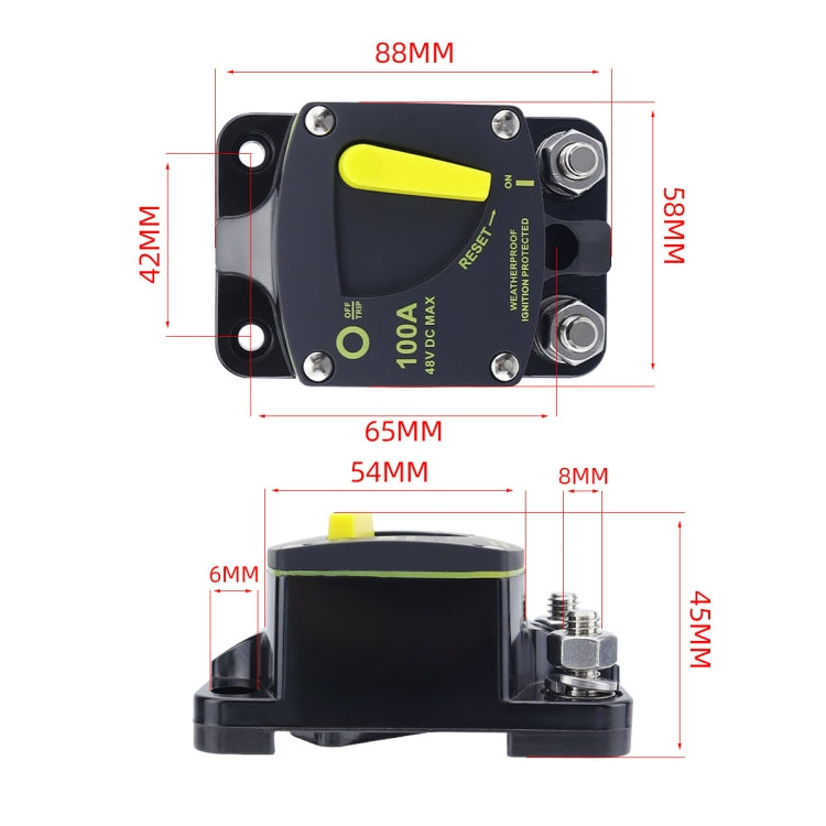 RV Yacht Manual Reset Ignition Protection Fuse Switch With Terminal Accessories, 50A, 100A, 150A, 200A, 250A, 300A