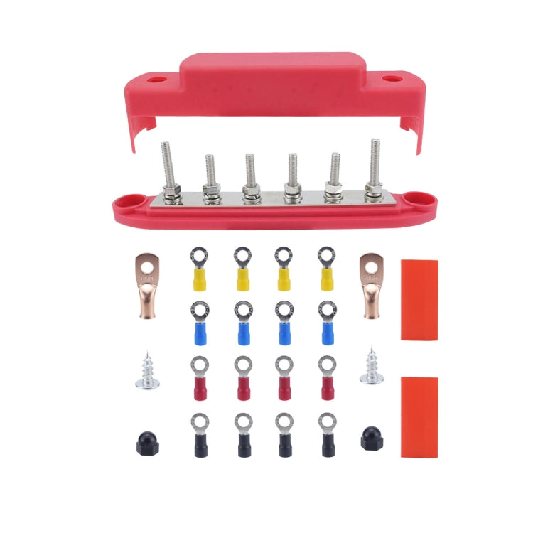 M6 RV Yacht High Current 6-column 250A Base Busbar, Red, Black, Red + Black, Red with Accessories, Black with Accessories, Red + Black with Accessories