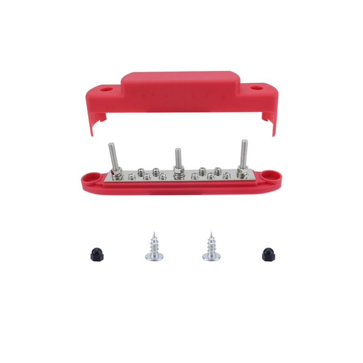 M6 3-post 10-way RV Yacht Short-circuit Proof Base DC Busbar, Red, Black, Red+Black 1pair