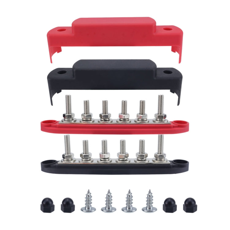 M8 Nylon Base RV Yacht Waterproof Dustproof Cover 6-post Bus Bar, Red, Black, Red+Black 1pair, Red With Terminal Heat Shrink Tube, Black With Terminal Heat Shrink Tube, Red+Black 1pair With Terminal Heat Shrink Tube