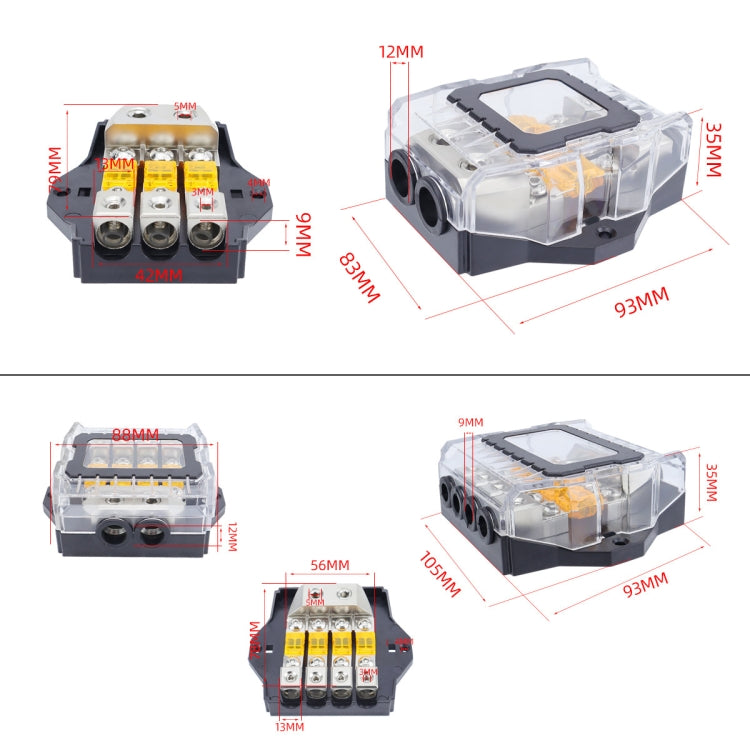 80A Car Audio Amplifier Modified Solid Brass Fuse Holder With Transparent Cover, 1-way, 2-way, 3-way, 4-way
