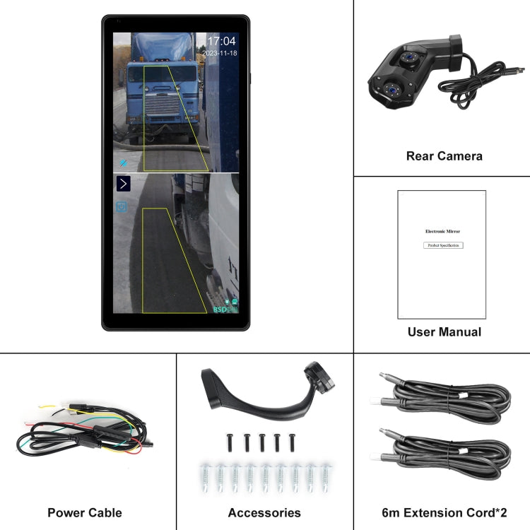 10.36 inch Wired HD 1 Drag 1 Blind Zone Monitor Universal AHD Reversing Kit, Right, Left