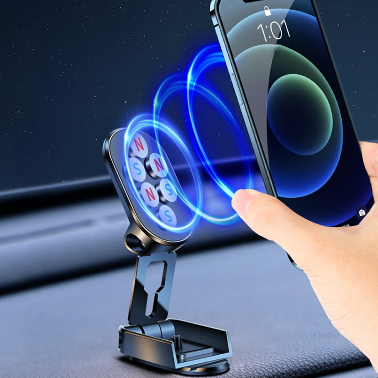 D11 Magnetic Folding Car Phone Holder Rotatable Dashboard Stick-On Navigation Stand, Black Gloosy, Silver Gloosy
