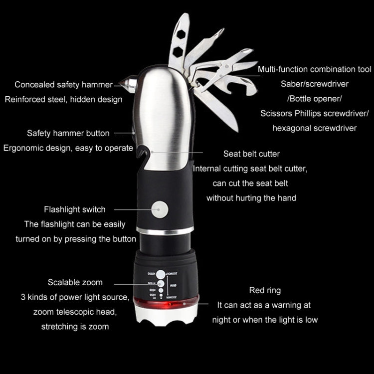 Outdoor Window Breaking Escape Safety Hammer Emergency Flashlight