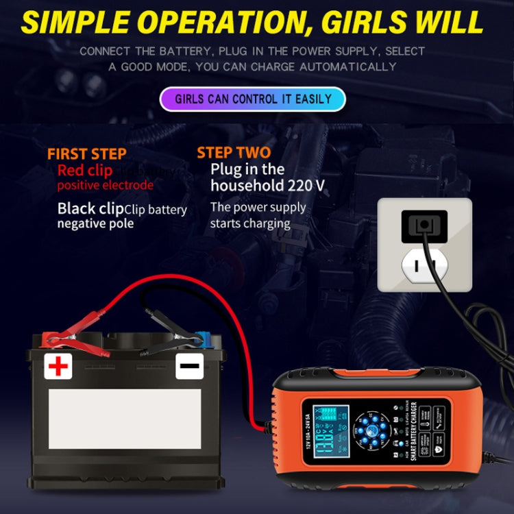 ANHTCzyx 12V/24V 6-180AH 7-Stage Smart Car Motorcycle Battery Charger, EU Plug, US Plug, UK Plug, AU Plug