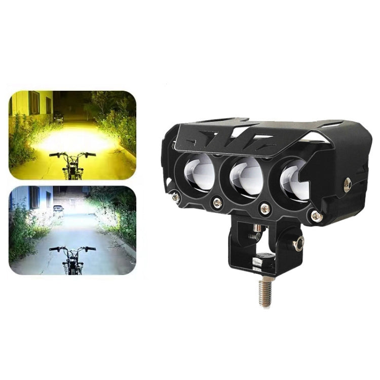 35W Motorcycle Spotlight Dual Color LED Headlight Triple Eye Waterproof Headlight, Flashing-(2 Wires), Straight Bright-Near Yellow+Far White (3 Wires), Straight Bright-Near White+Far White (3 Wires)