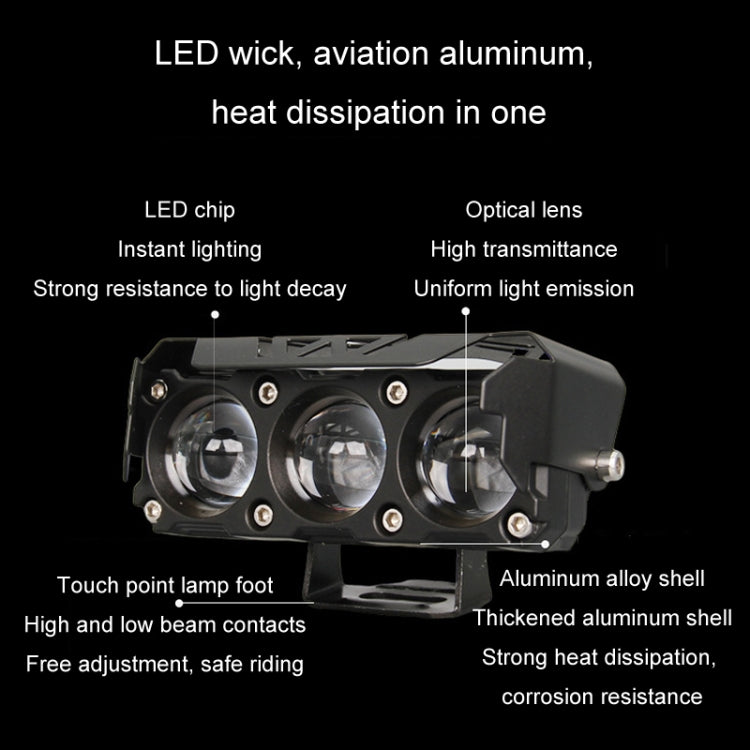 35W Motorcycle Spotlight Dual Color LED Headlight Triple Eye Waterproof Headlight, Flashing-(2 Wires), Straight Bright-Near Yellow+Far White (3 Wires), Straight Bright-Near White+Far White (3 Wires)