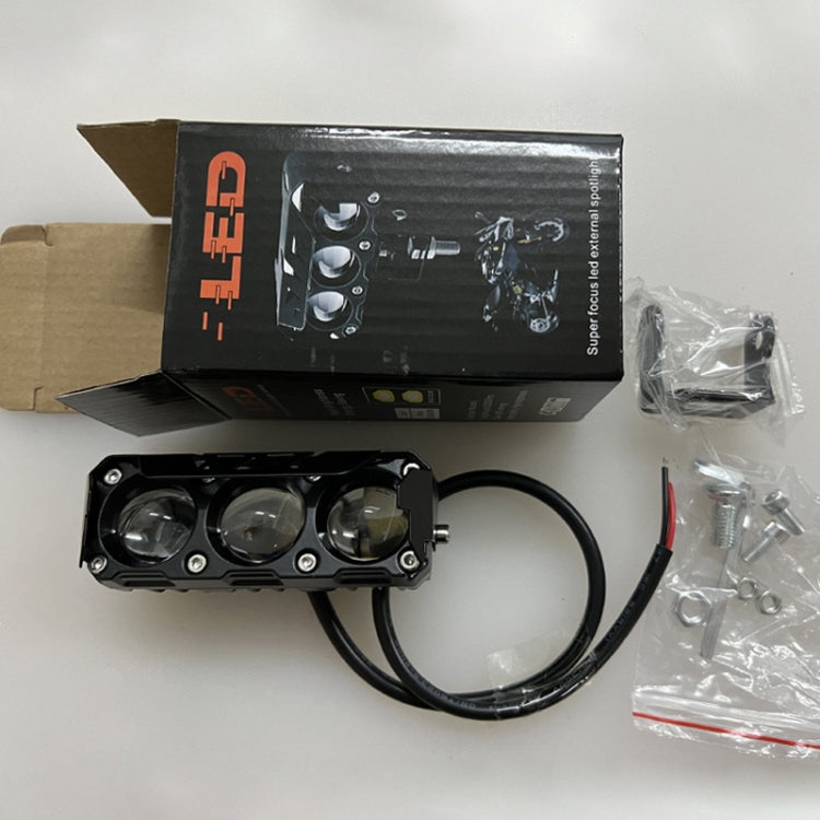 35W Motorcycle Spotlight Dual Color LED Headlight Triple Eye Waterproof Headlight, Flashing-(2 Wires), Straight Bright-Near Yellow+Far White (3 Wires), Straight Bright-Near White+Far White (3 Wires)