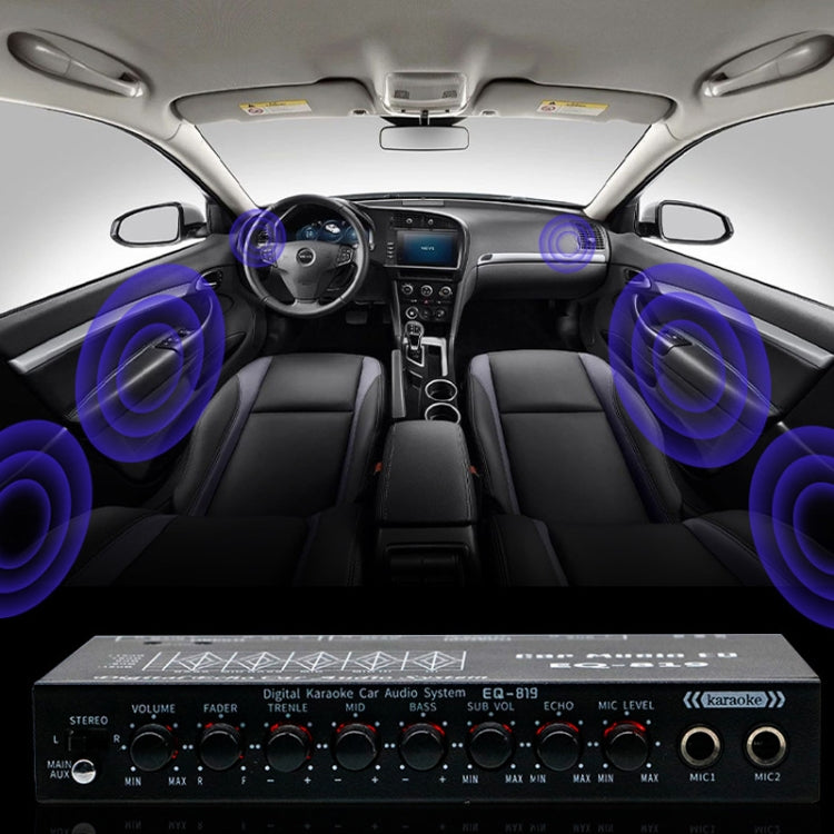 EQ-819 Car Audio Equalizer EQ Tuning Crossover Amplifier Supports Dual Microphone Input Reverberation Adjustment, EQ-819