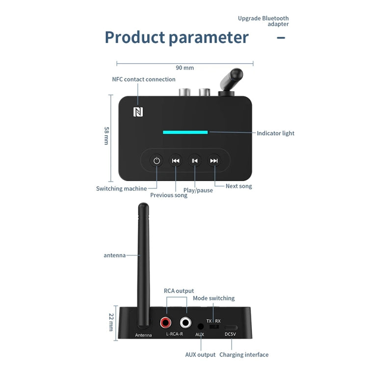 D9 2-in-1 Old-fashioned Audio Car Bluetooth Receiver Transmitter NFC Music Bluetooth Adapter, D9 2-in-1