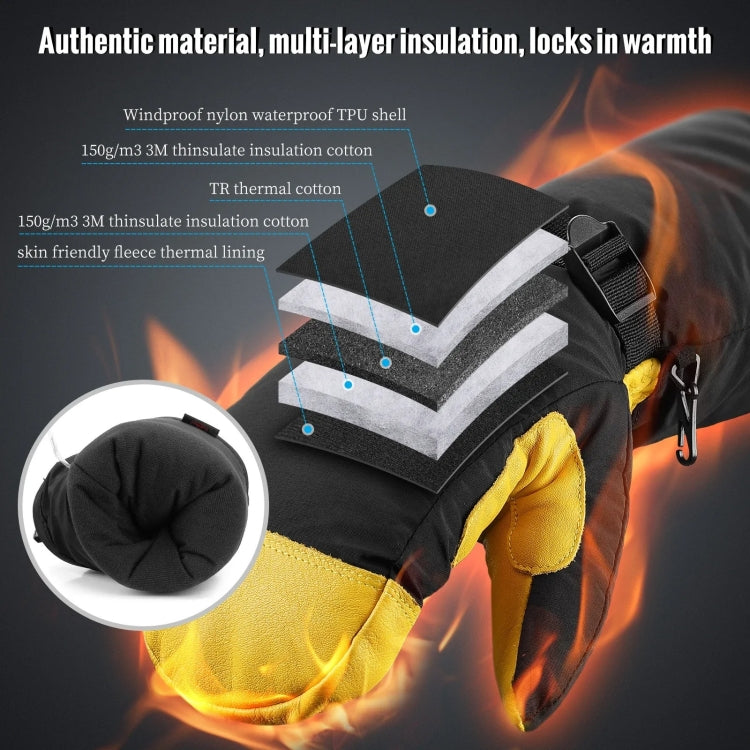Winter Ski Snow Gloves for Men and Women Outdoor Sport Shovel Ski Gloves, Abalone Yellow, Five-finger Yellow, Abalone Black, Five-finger Black