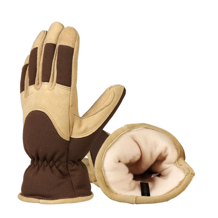Deerskin Leather Thick Thermal Gloves for Working in Cold Weather, M, L