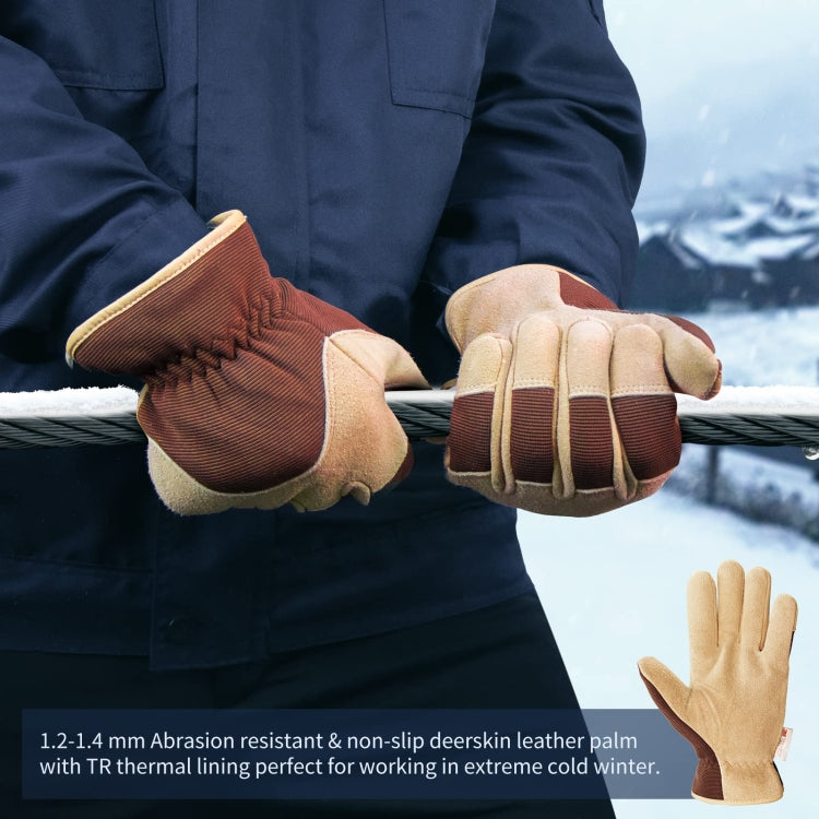 Deerskin Leather Thick Thermal Gloves for Working in Cold Weather, M, L